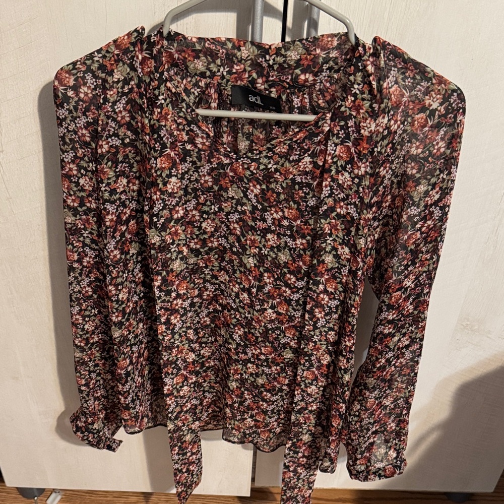 Floral Chiffon Blouse - Black and Red
